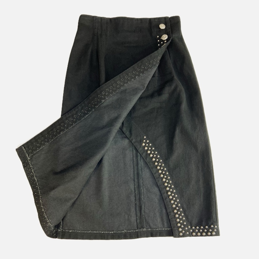 Vintage Apache Studded Black Cotton Wrap Style Skirt Size L USA Made - Picture 7 of 8